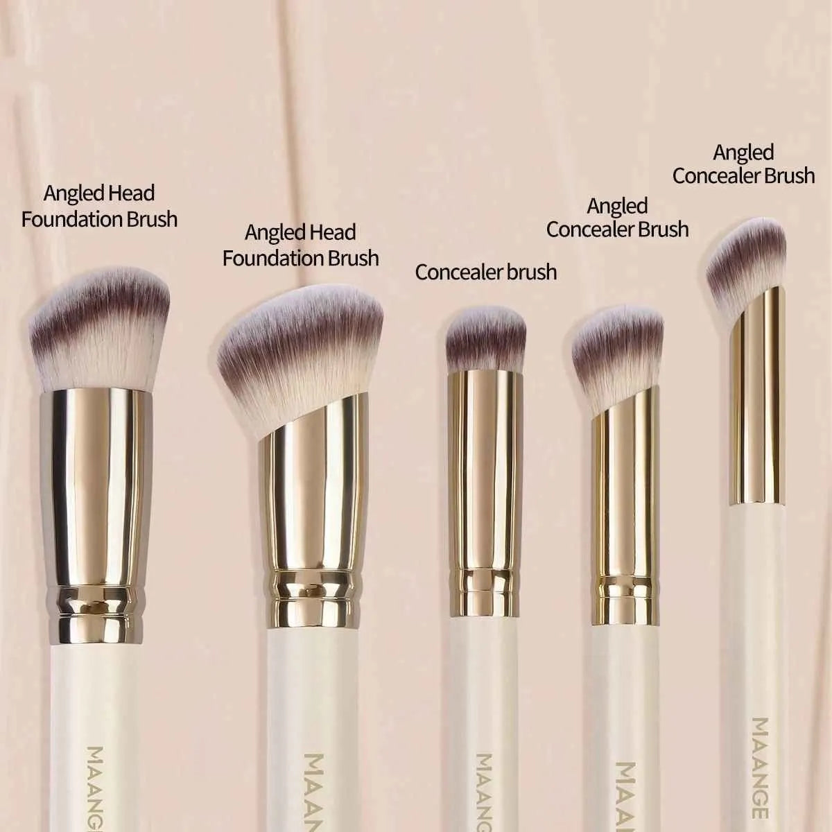 MAANGE angled blush makeup brush set in apricot with synthetic bristles