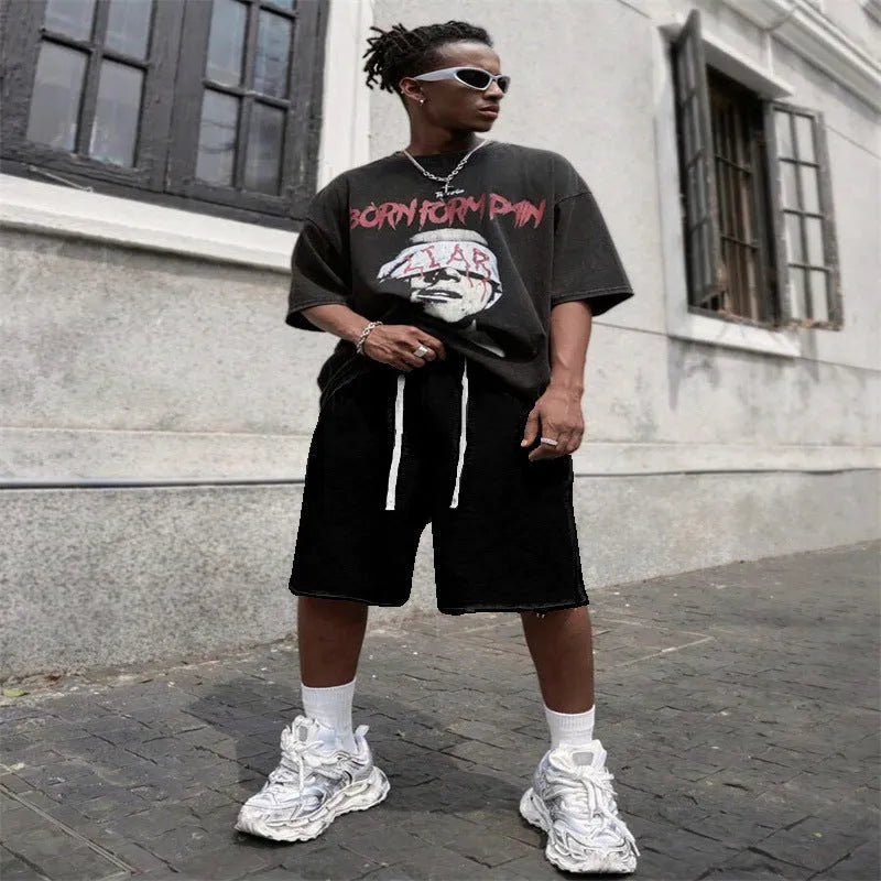 Men's straight leg polyester trousers in black, light grey, or green for sports and streetwear