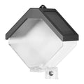 Outdoor solar ice brick chandelier with dual colour LED warm and colour light hanging in a garden
