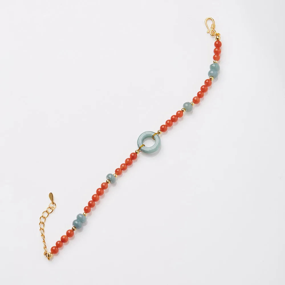 Natural South Red agate adjustable bracelet with geometric beads and safety buckle
