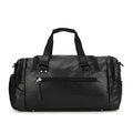Large black PU travel bag with a separate shoe compartment, shown with dimensions 52cm by 19cm by 27cm.