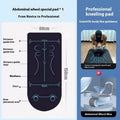 Blue automatic rebound abdominal wheel with large elbow supports on a wooden floor.