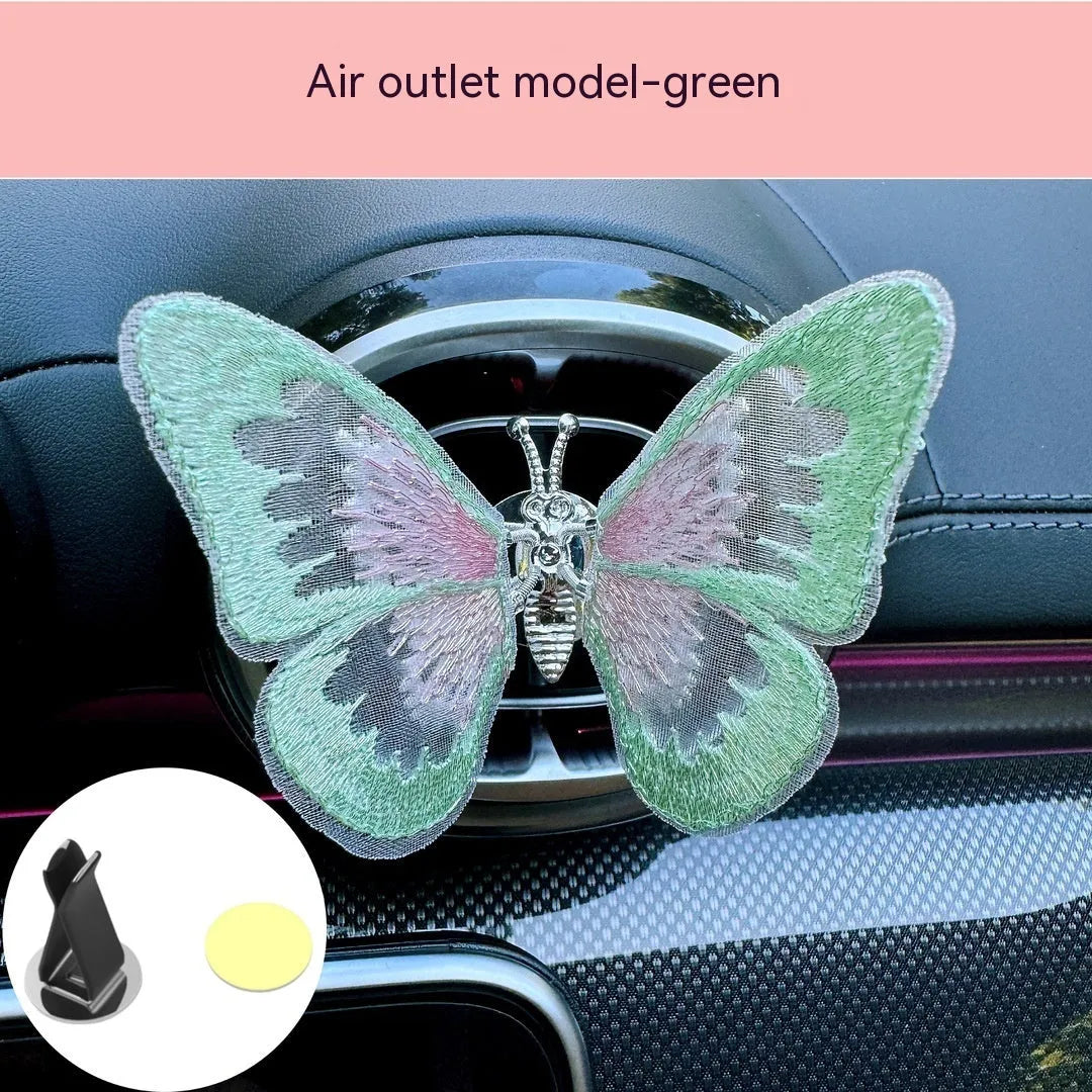Embroidered butterfly fabric decoration for car air vent or dashboard in multiple colour options