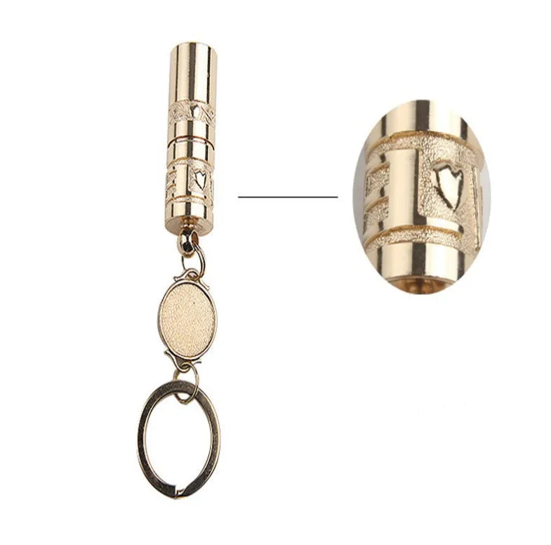 Gold-finish zinc alloy waterproof LED keychain torch with compact design for portable emergency lighting