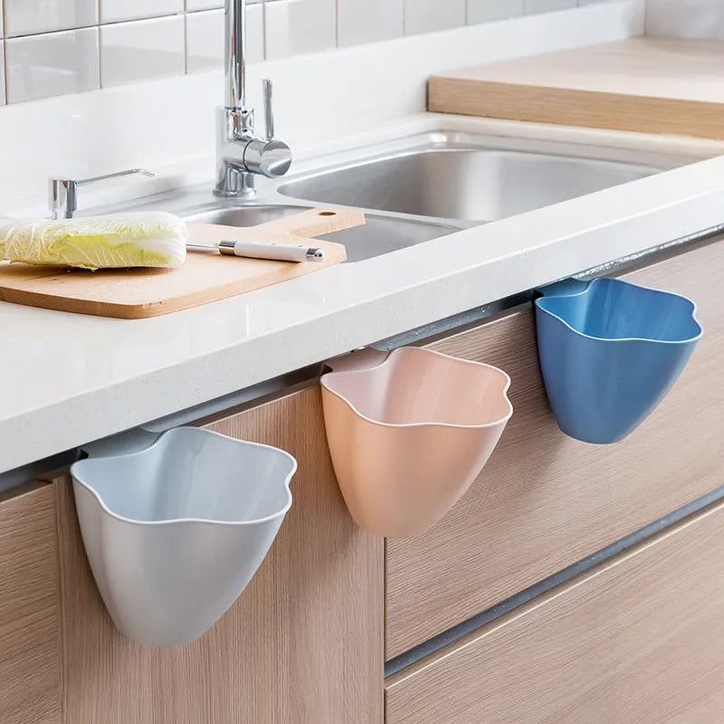 Nordic style slim kitchen bin for cabinets in blue, grey, or pink, dimensions 21x16x14 cm.