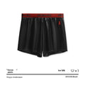 Solid colour men's polyester boxer briefs on a mid-waist, shown in black, blue, brown, purple, red, and silver.