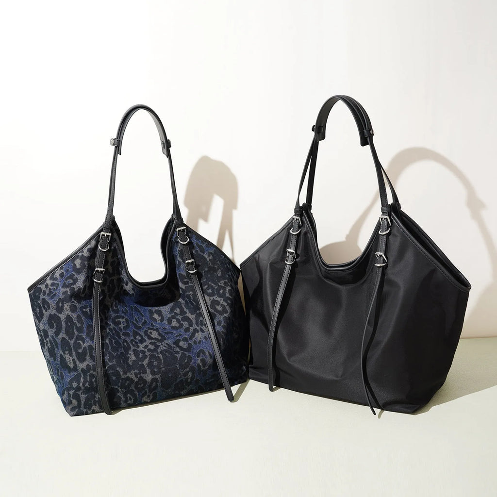 Denim women's patchwork casual crossbody bag shell shape black colour with inner pocket
