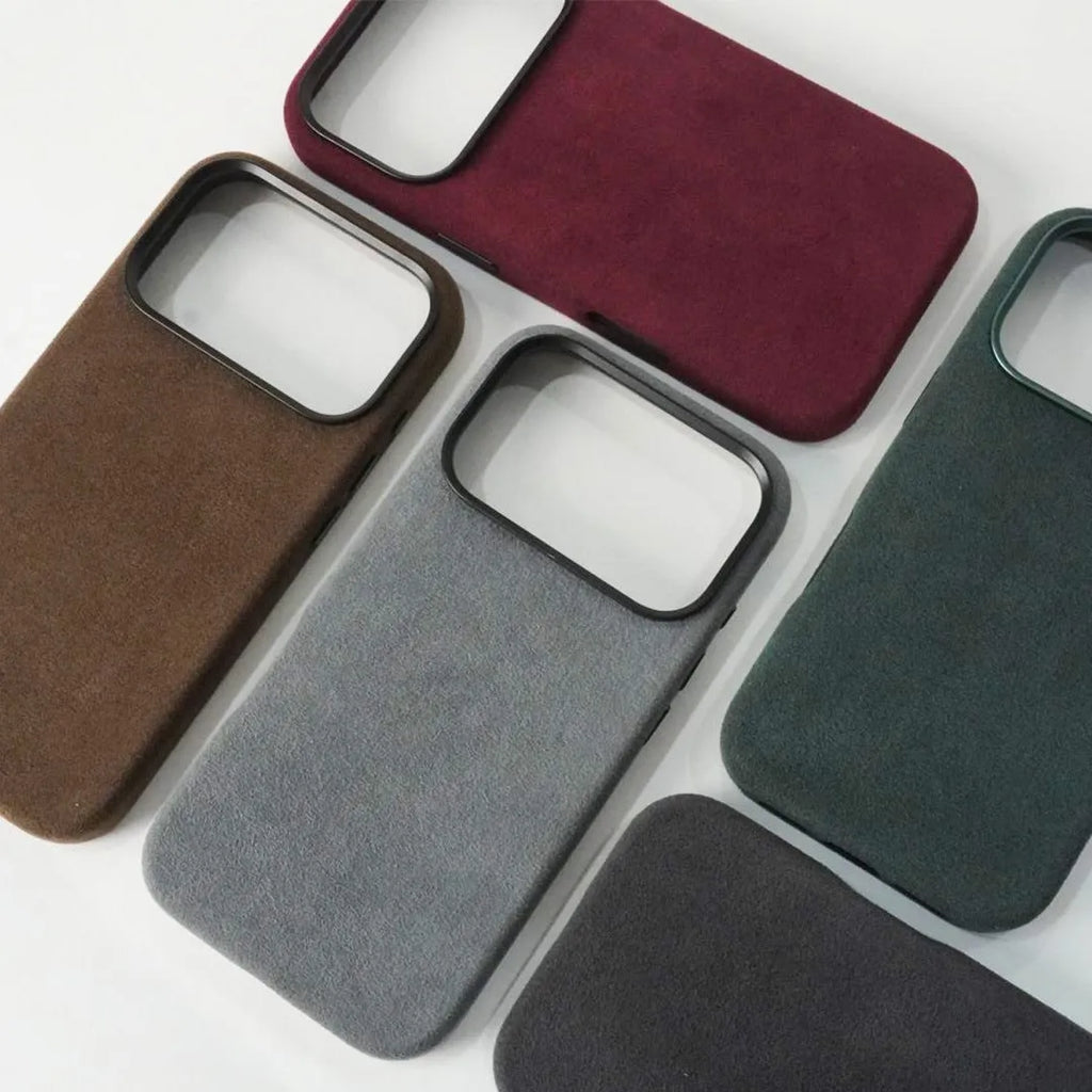 Alcantara magnetic shockproof phone case for iPhone 17 Pro Max Air in dark gray colour