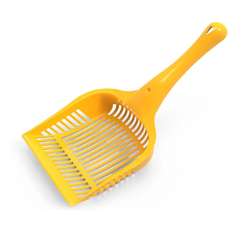 PP plastic cat litter scoop in blue, red, or yellow colours showing small and medium size options