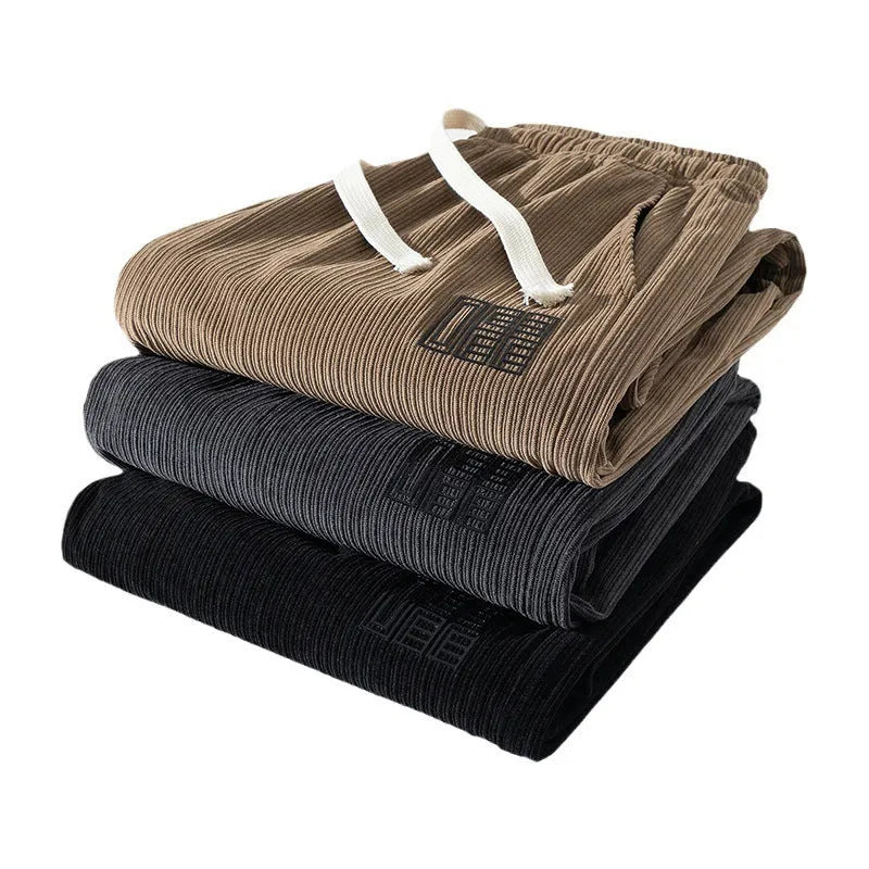 Men's workwear casual sports trousers in dark gray with letter print, polyester fibre, side view