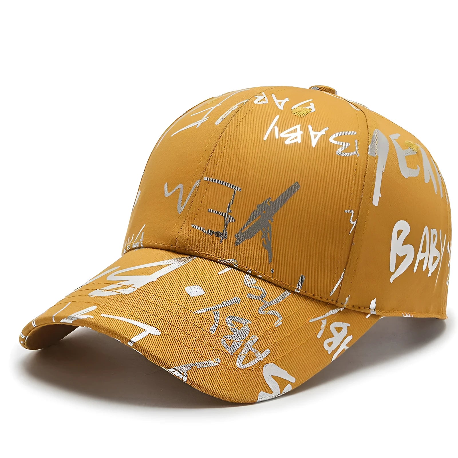All-match cotton baseball cap with letter print, curved brim, and adjustable fit in beige colour