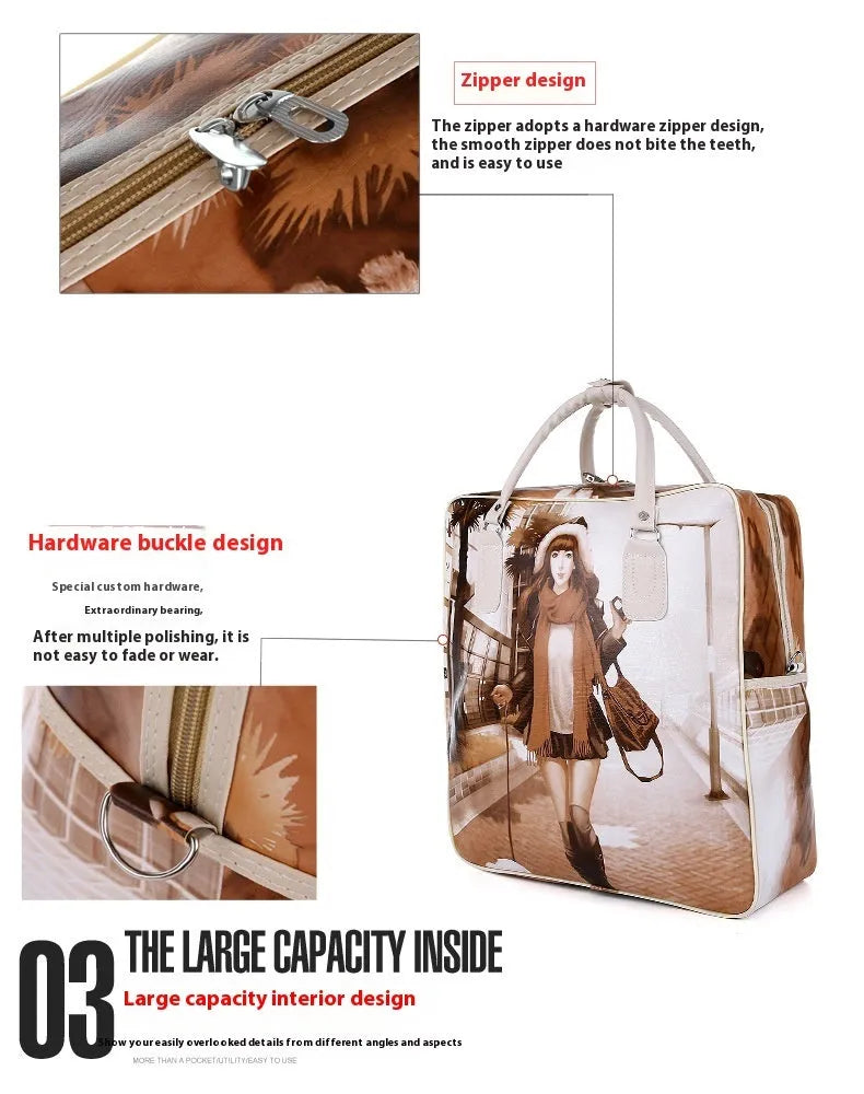 Medium waterproof PU leather travel handbag with cartoon cute design and three-dimensional pockets
