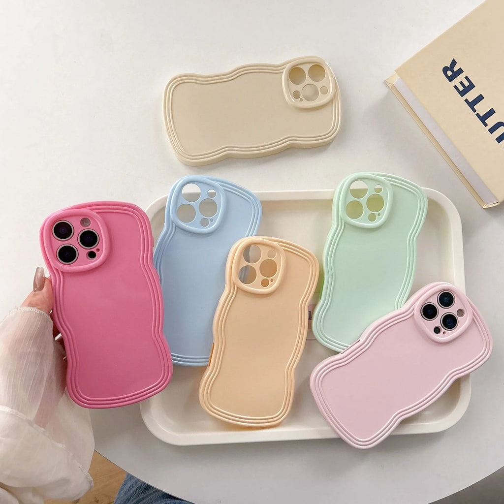Wave pattern soft TPU iPhone case in cream candy colour options
