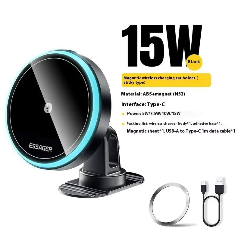 15W magnetic suction wireless car charger bracket with black finish for air vent mounting