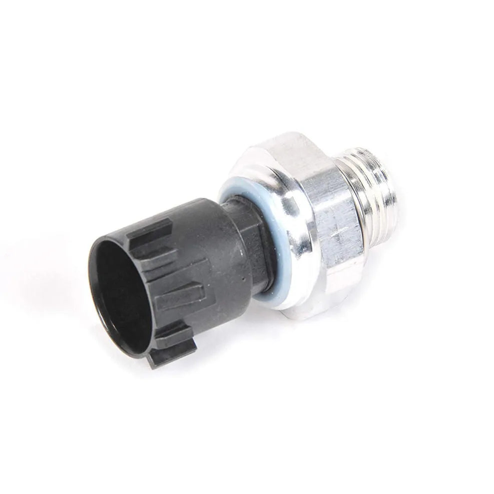 Silver automobile fuel pressure sensor for car engine fuel rail monitoring