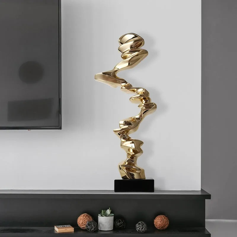 Minimalist abstract plastic and resin ornament in bright gold, silver, or blue for home and hotel decoration.
