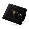 Black men's wallet with animal pattern, multiple card slots and zipper closure