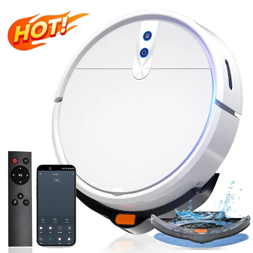 Intelligent sweeping robot vacuum cleaner in black or white with remote control