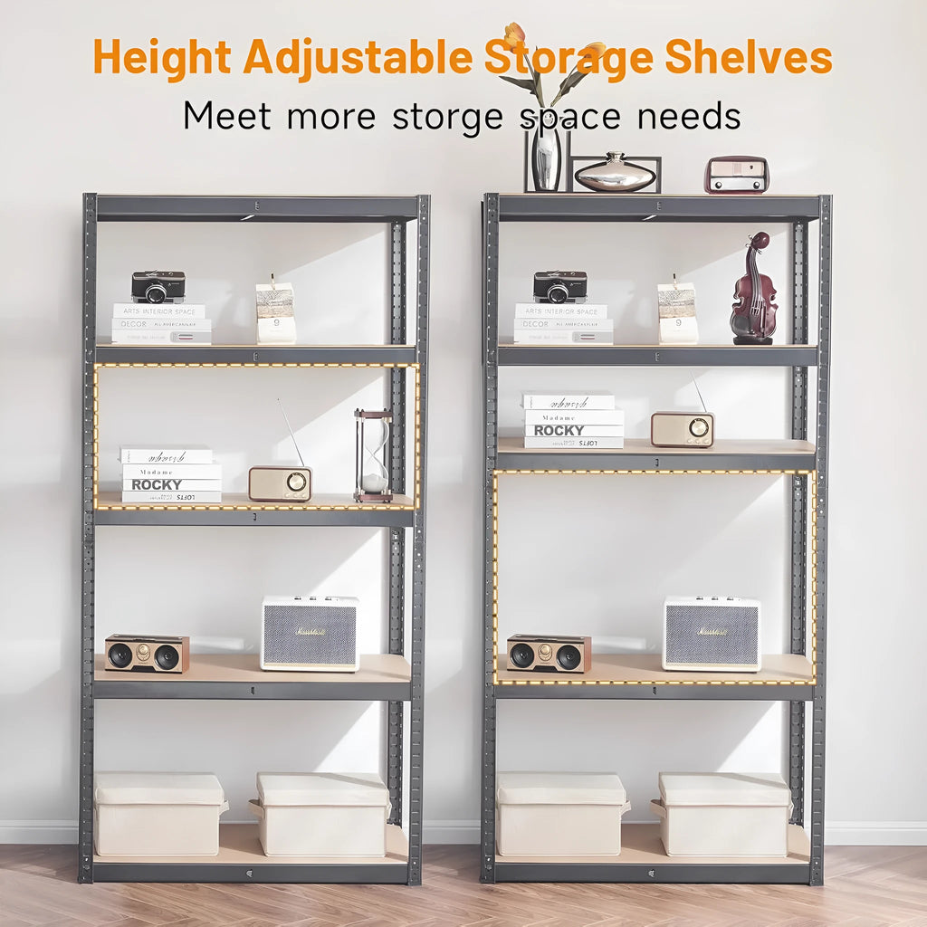 Black five-layer floor display stand storage bookshelf 180cm tall with metal frame