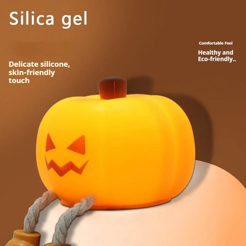 Soft silicone pumpkin-shaped night light with touch controls