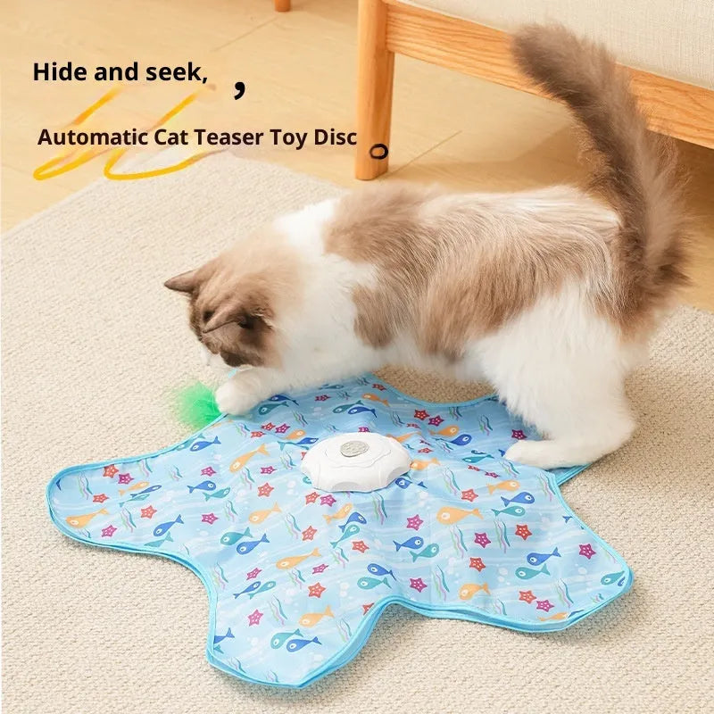 Electric cat hunting cover toy in PP, blue-fish or white-seaweed design, one set