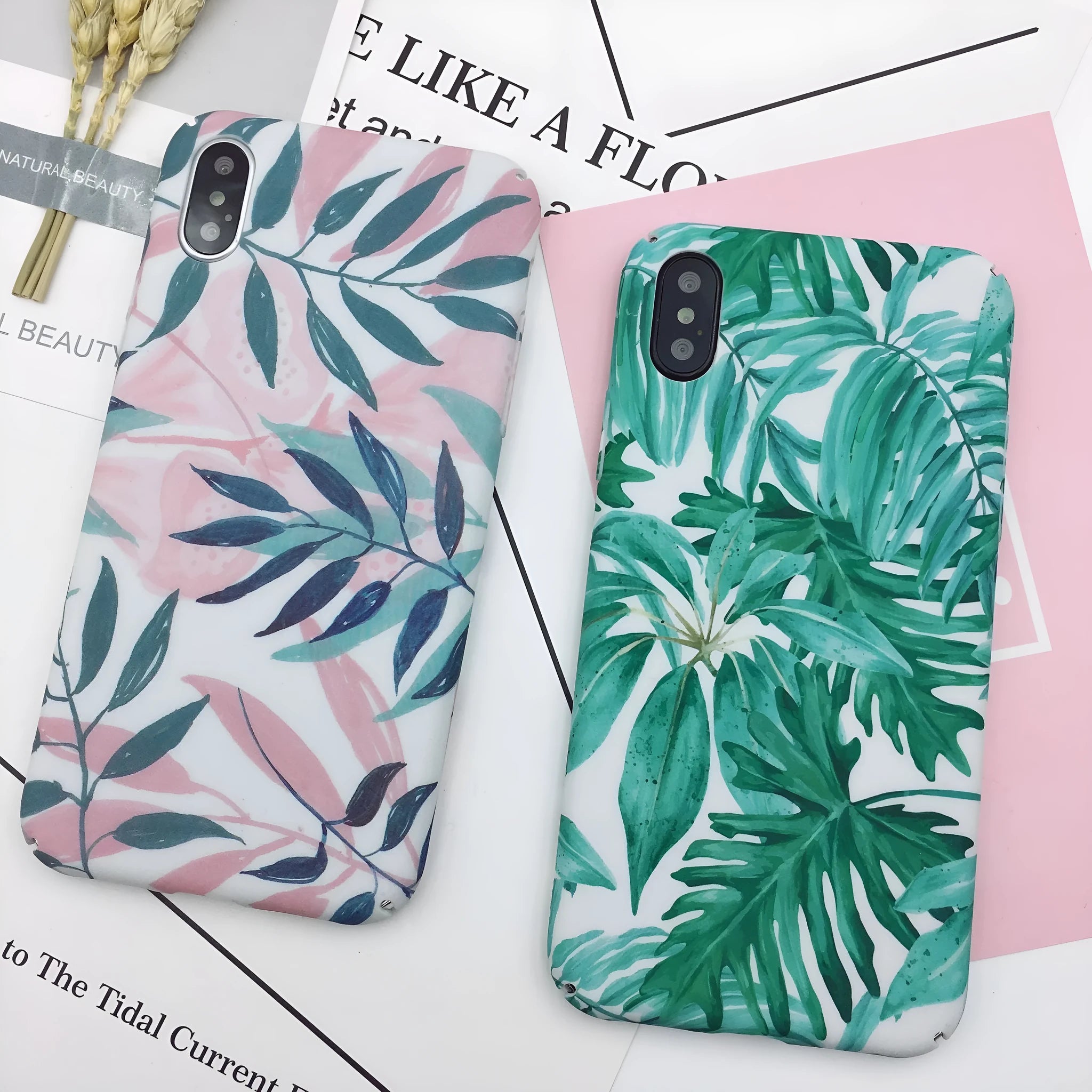 Green and pink painted PC plastic smartphone back cover case for OPPO VIVO and iPhone models