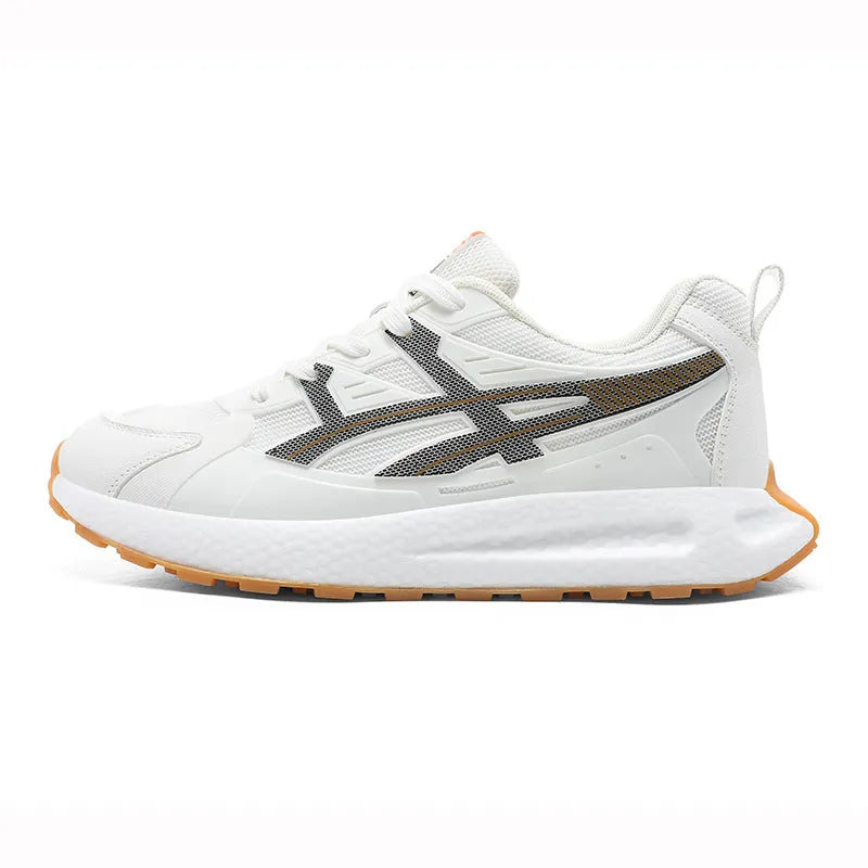 Casual non-slip popcorn shock absorption sneaker with KPU network upper in white, black, or light gray.