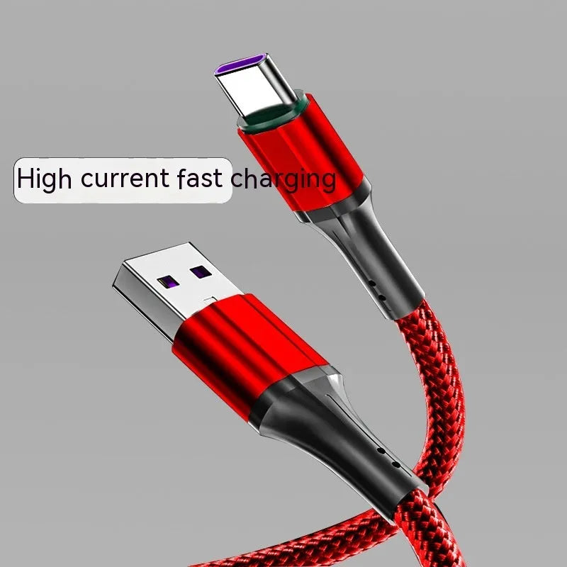 Woven nylon braided Type-C USB charging cable in black colour showing connector detail
