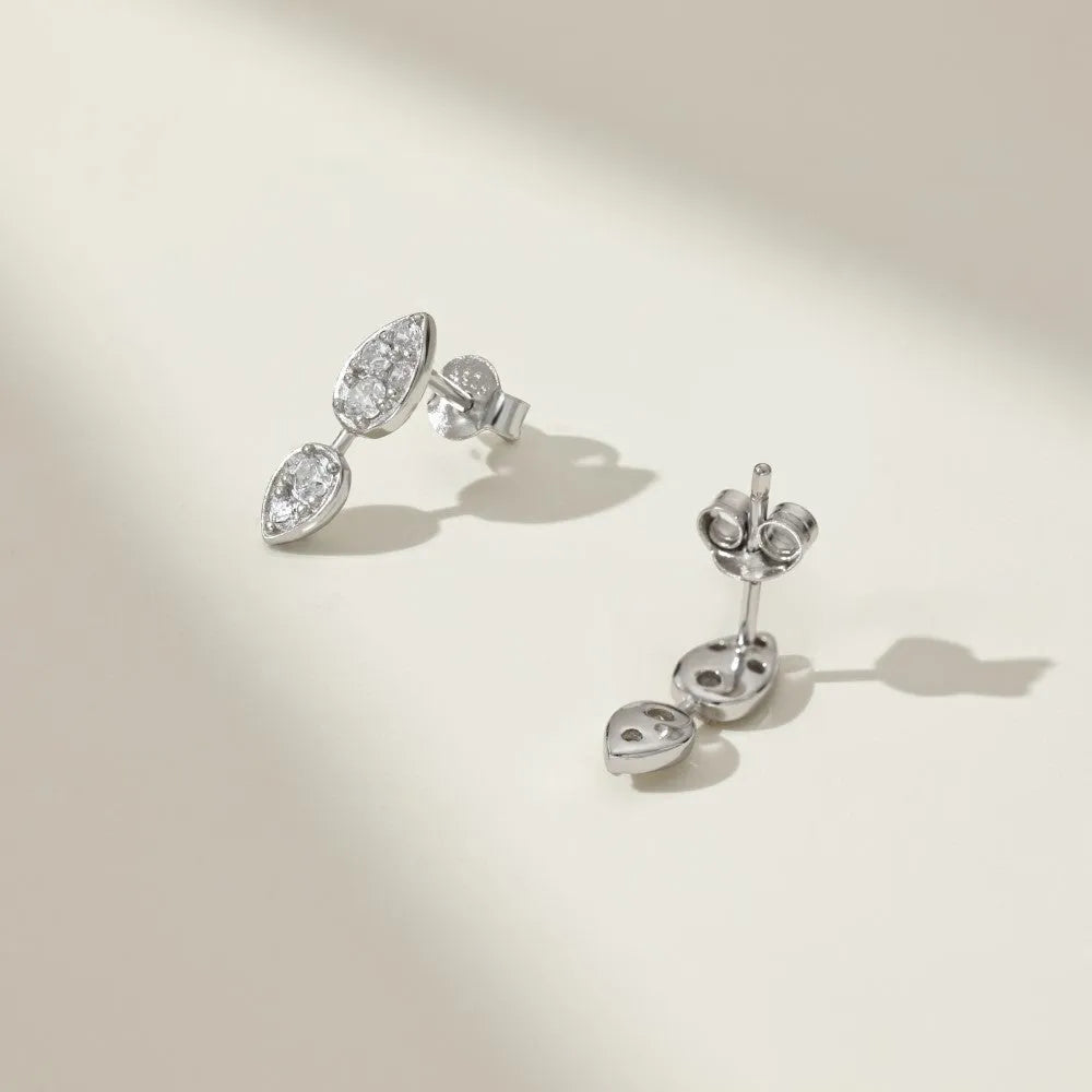 S925 sterling silver stud earrings for women with geometric shape, electroplated finish, and white colour