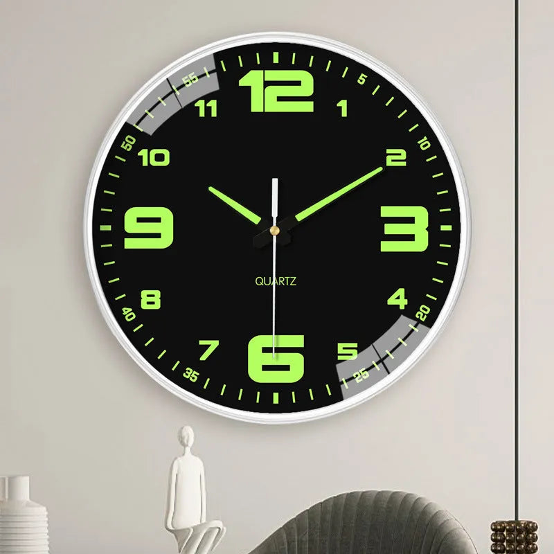 8 inch diameter modern luminous wall clock with plastic shell in colour options YG010, YG011, YG012.