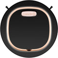 Fashion automatic intelligent sweeping robot in black with mopping function and mechanical collision bumpers on hard floor