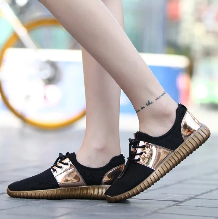 Unisex breathable mesh casual shoes with lace-up closure, rubber sole, in black – side view