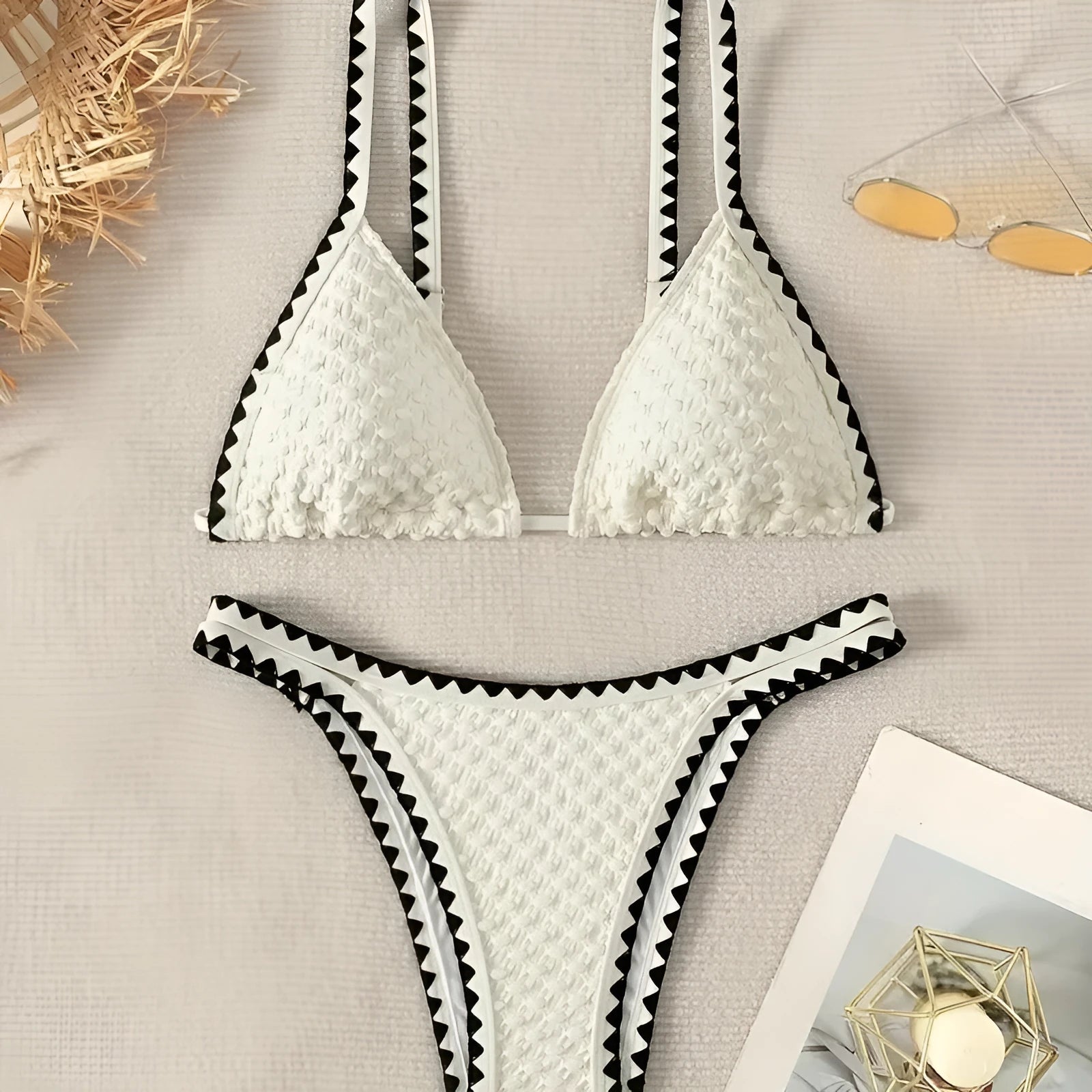 Women's split bikini swimsuit in white or blue colour with European and American sizing