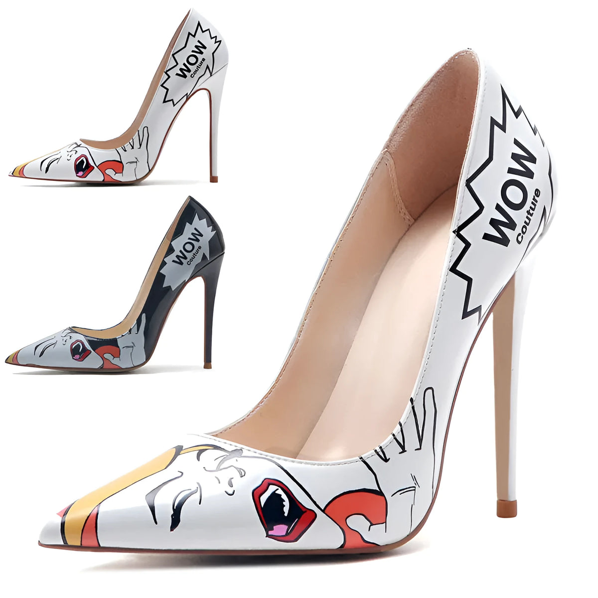 3D printed high heels in black grey with breathable microfiber upper and non-slip rubber sole