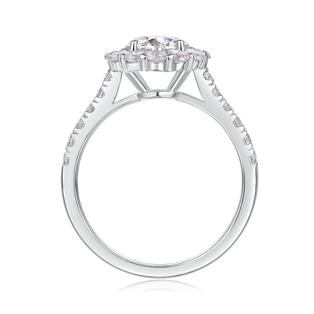1-carat moissanite wedding ring set in S925 silver with platinum plating on white background