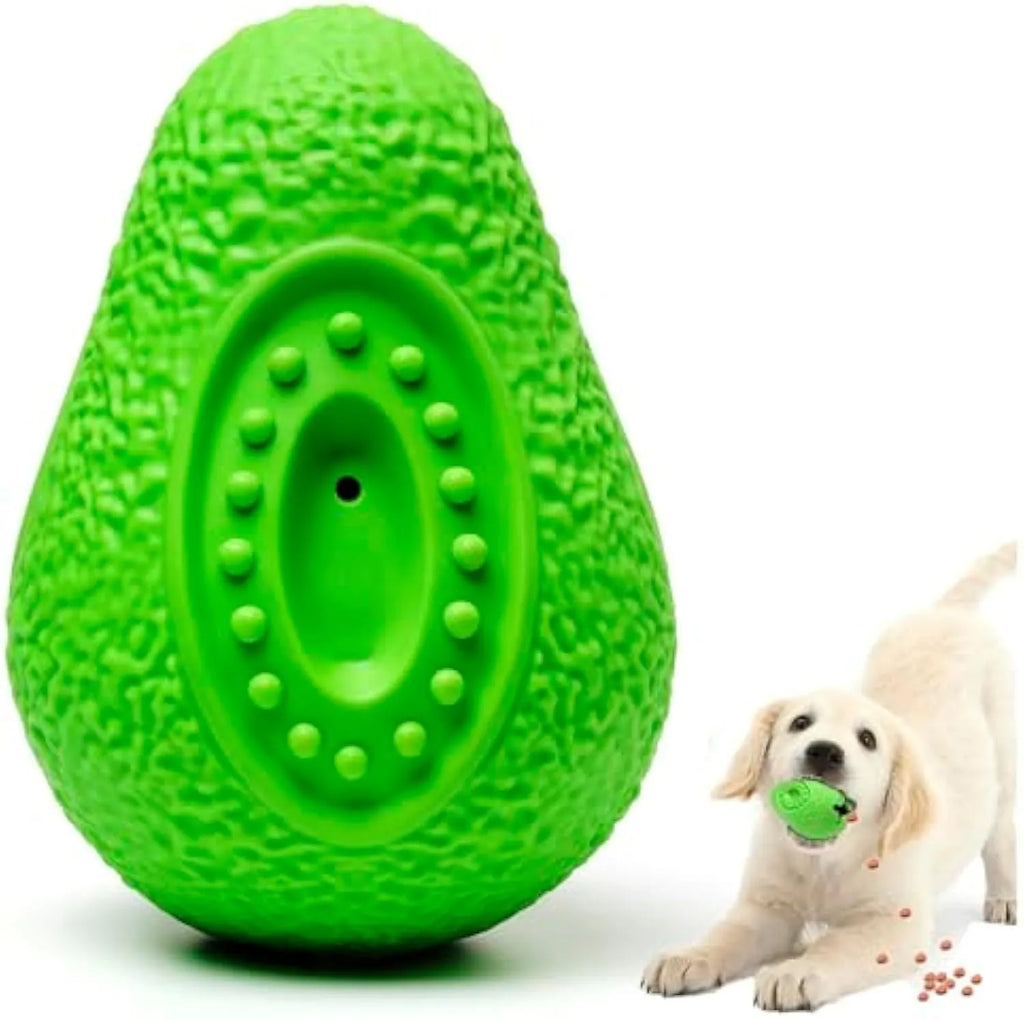 Green avocado-shaped natural rubber dog chew toy for aggressive chewers and large breeds