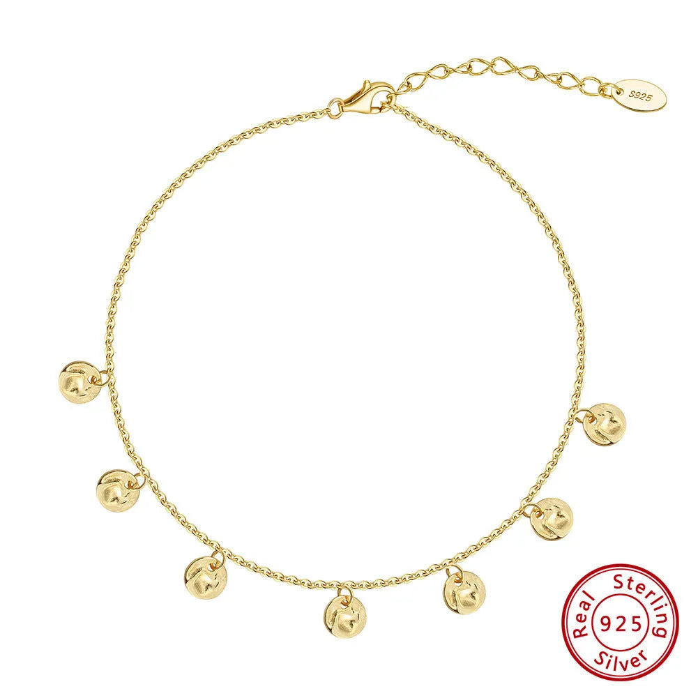 Round silver anklet with geometric han-style pattern in gold or platinum plated options