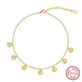 Round silver anklet with geometric han-style pattern in gold or platinum plated options