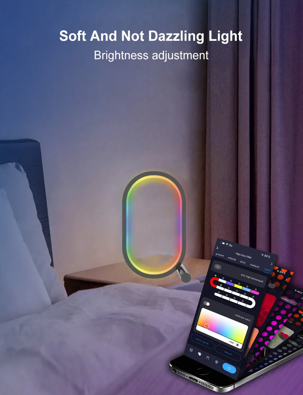Smart RGB Ambience Light in black finish with USB cable and app control via smartphone