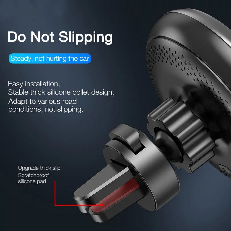 Black wireless car charger phone holder with Qi standard, 63-88mm phone width