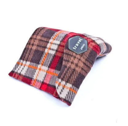 U-shaped neck support travel pillow with convertible scarf bandanna in black, grey, navy, or red colours