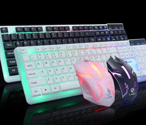 Black wired keyboard and mouse set with 104 keys floating keycaps and USB cables