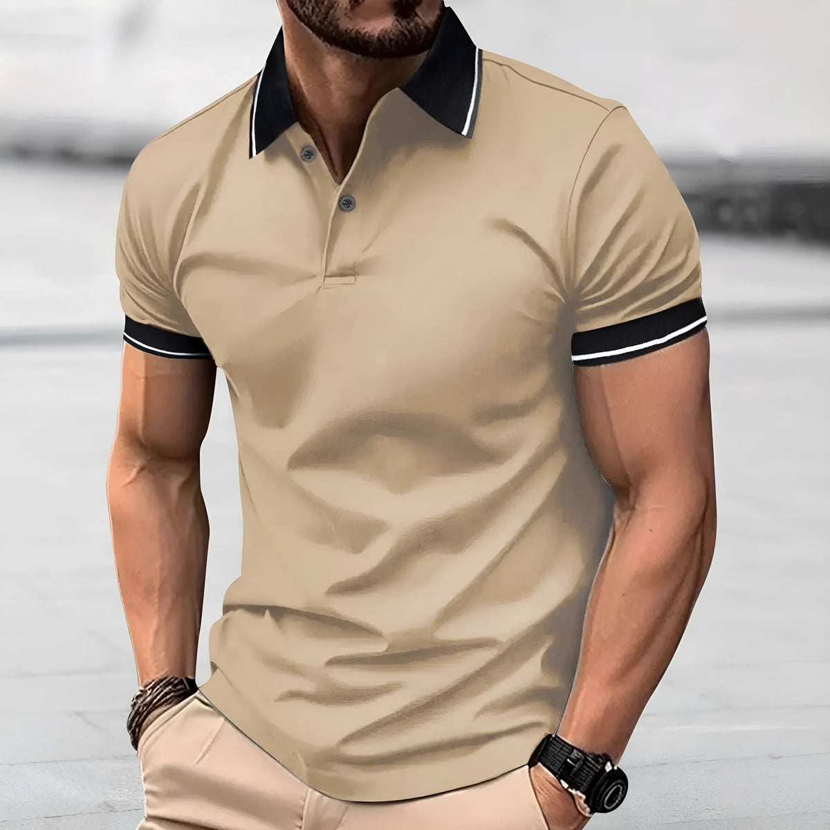 Men's casual button short sleeve business lapel shirt in solid colour polyester loose fit, sizes S to XXL