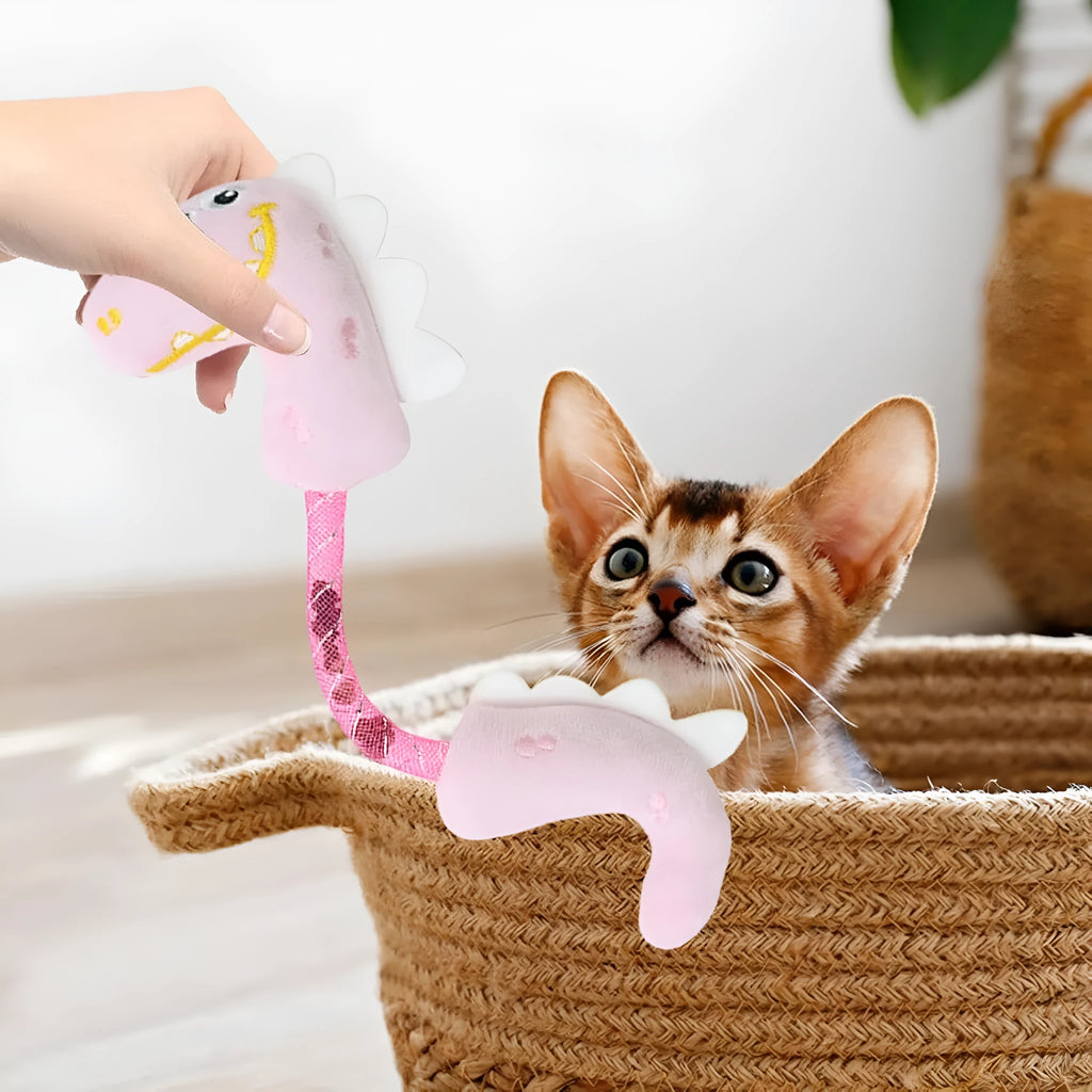 Set of cat toys including catnip rope, springs, kicker toys, and colourful plush chew toys