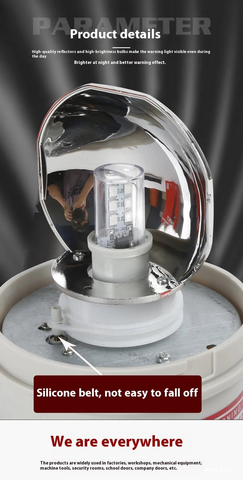 LTE-1101J industrial rotating warning light in red, yellow, or green with optional audible alarm