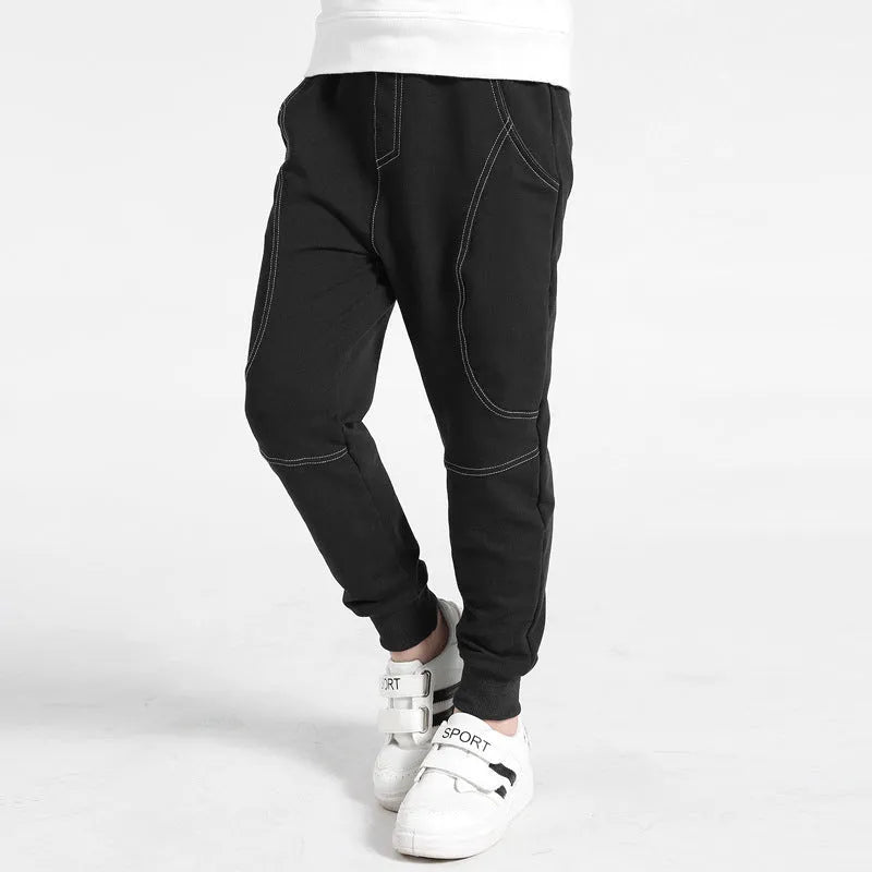 Boys Korean-style sports trousers in black elastic waist straight leg size 140cm