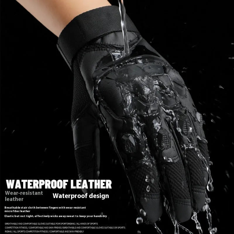 Men's black tactical training gloves with touch screen fingertips on a hand.