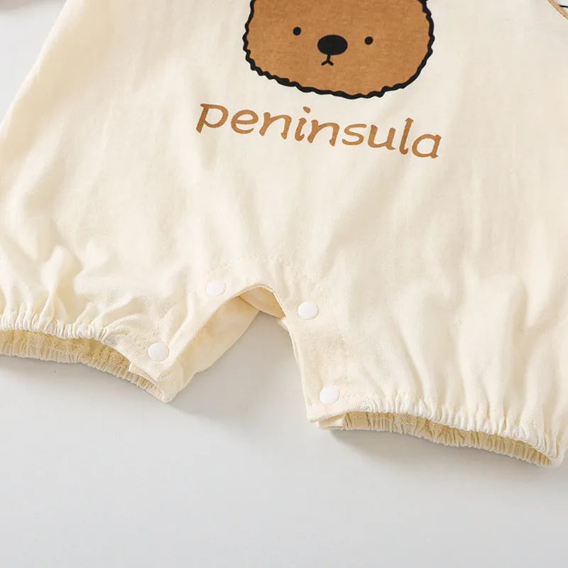 Cartoon bear print baby short sleeve romper in cotton pullover style, available in sizes 66cm to 90cm