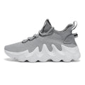 Men's grey lightweight sock-like sports shoes with flat heel and lace-up front