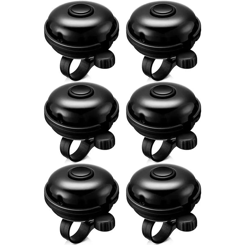 Black bicycle bell with 58mm diameter and thumb-operated mechanism for handlebar mounting